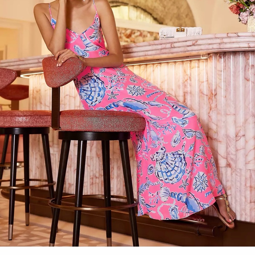 Women's Lily Pink Shell-Print Slip Silk Maxi Dress
